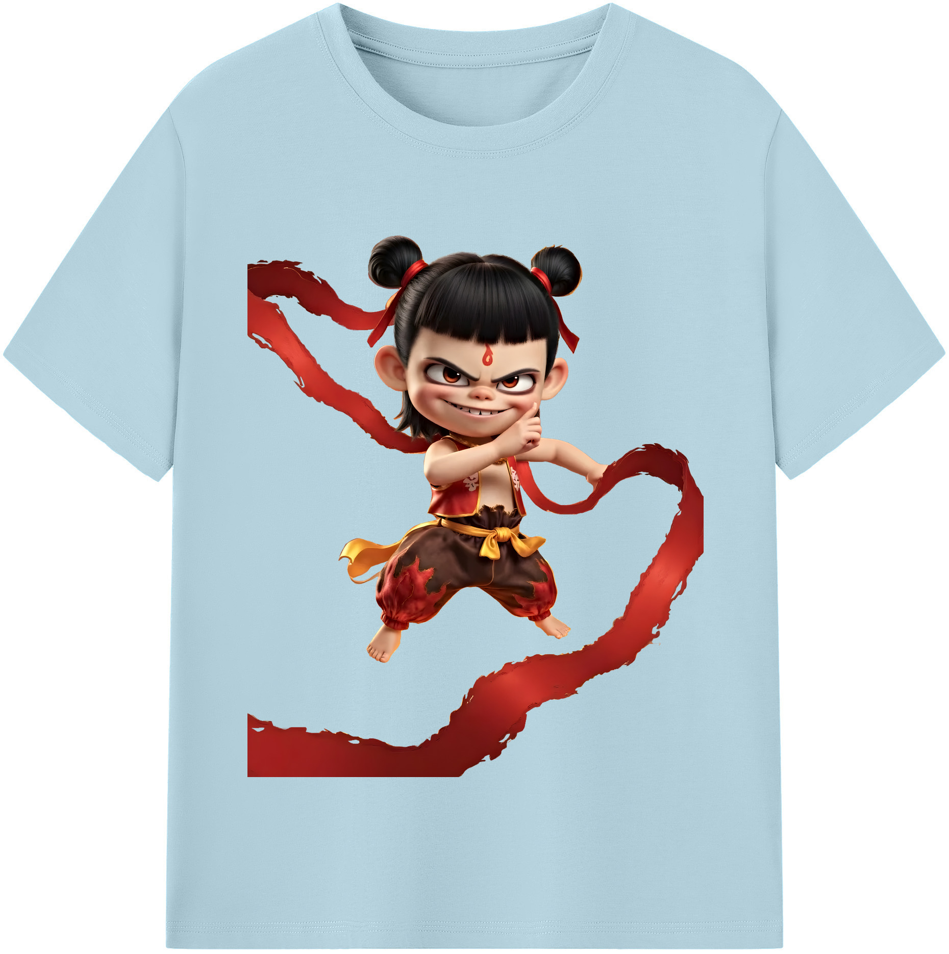 （画像用） Ne Zha 2 ナタ 魔童の大暴れ 綿100％半袖Tシャツ（フロントプリント）
